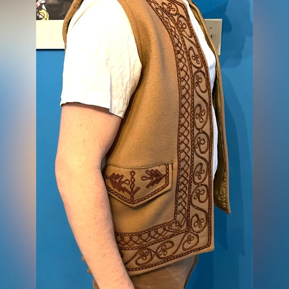 Romanian Waistcoat, men’s medium, felted wool, brown and tan